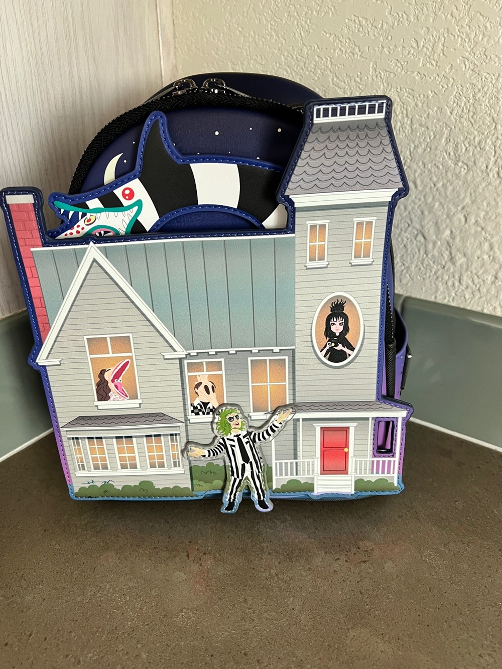 Loungefly Gray & Purple Beetlejuice Haunted House Mini Backpack